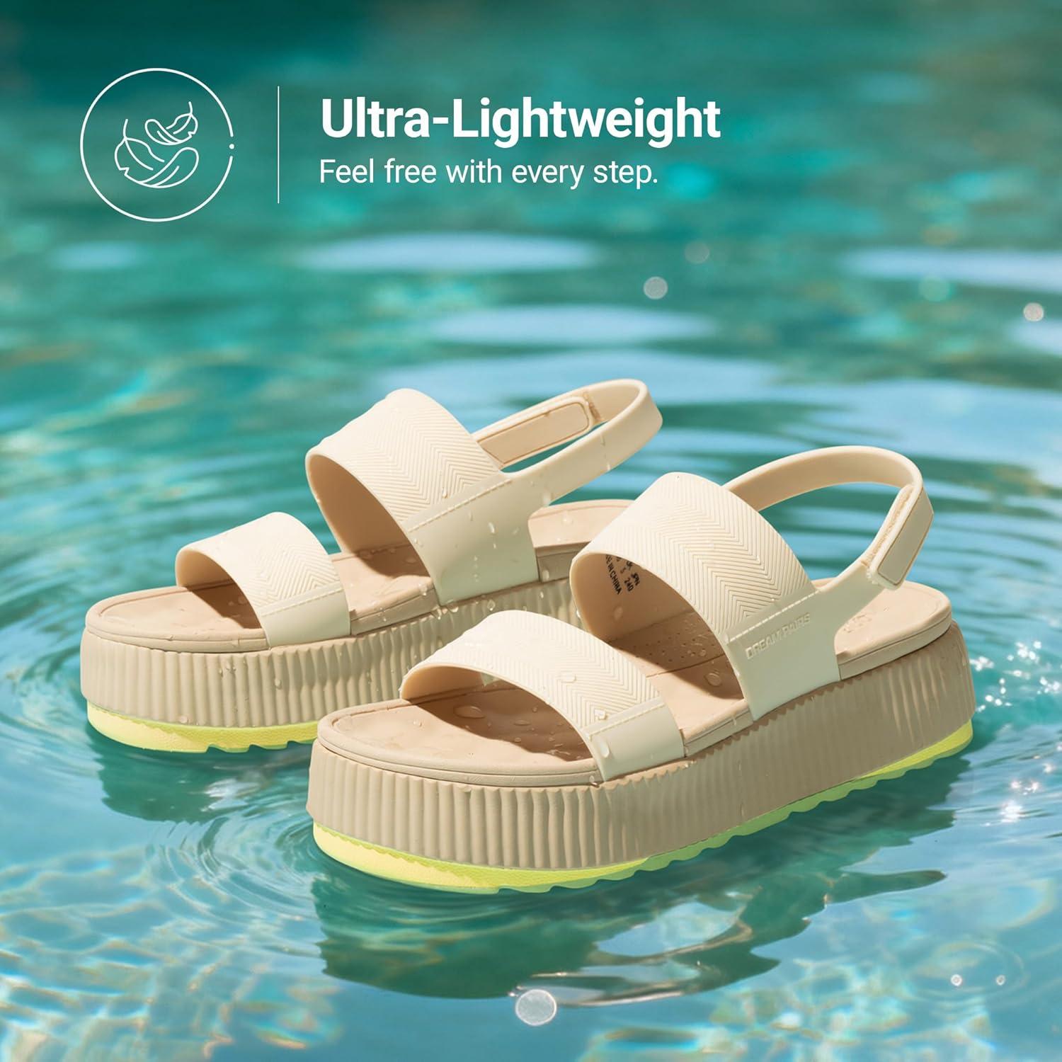 image:imageDREAM PAIRS Womens Platform Water Sandals Adjustable Lightweight Waterproof Summer Beach Wedge Chunky SandalsSand