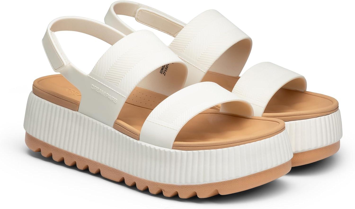 image:imageDREAM PAIRS Womens Platform Water Sandals Adjustable Lightweight Waterproof Summer Beach Wedge Chunky SandalsWhite
