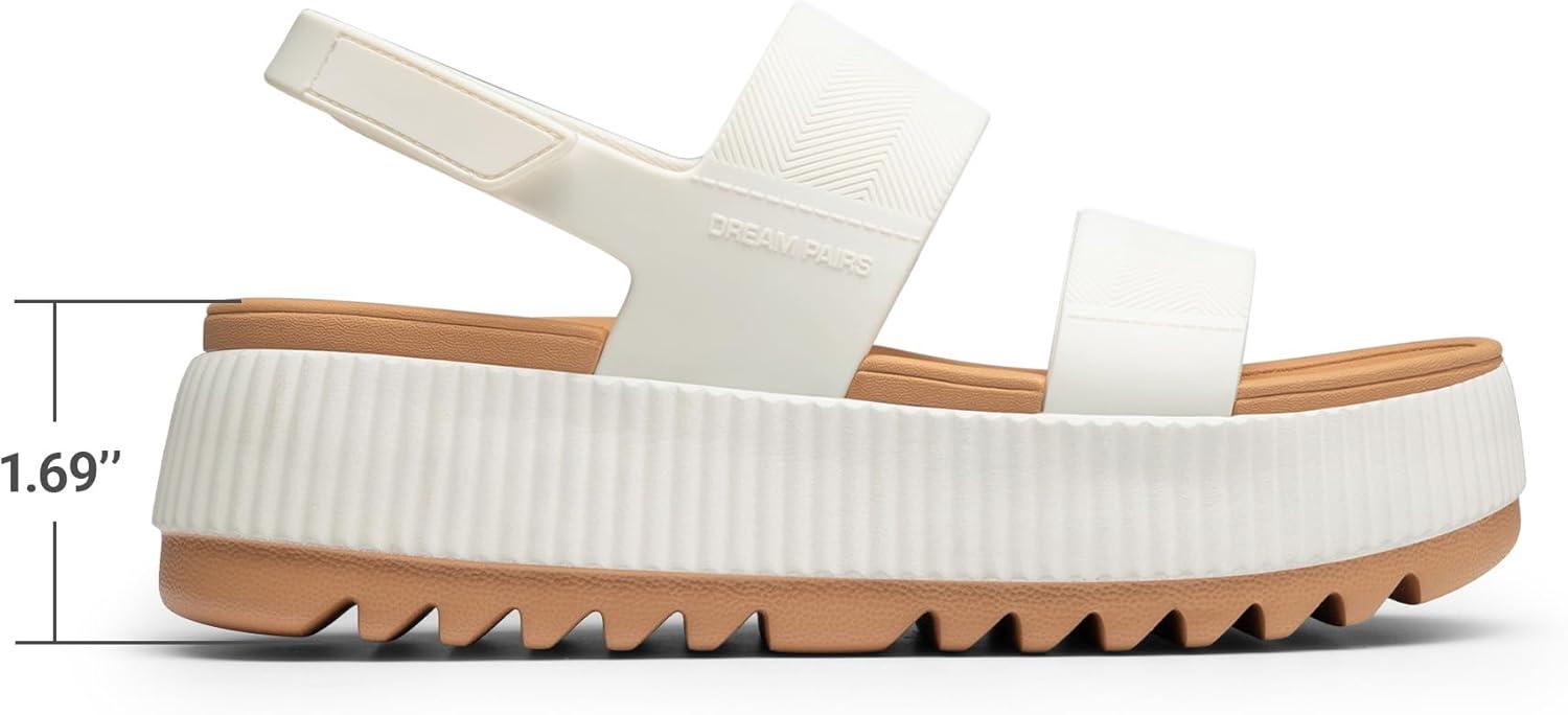 image:imageDREAM PAIRS Womens Platform Water Sandals Adjustable Lightweight Waterproof Summer Beach Wedge Chunky SandalsWhite