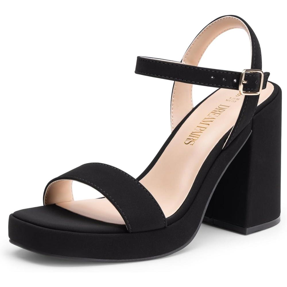 image:imageDREAM PAIRS Heels for Women Block Chunky Platform High Heels Open Toe Fashion Wedding Party Evening Prom Dance Ankle Strap Dress Pump Sandals ShoesBlacknubuck