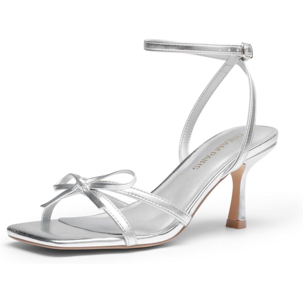 image:imageDREAM PAIRS Womens Bow Heels Kitten Heels for Women Square Toe Strappy Heeled Sandals Elegant Wedding amp Bridal Bownots Sandals for Formal amp Special OccasionsSilver