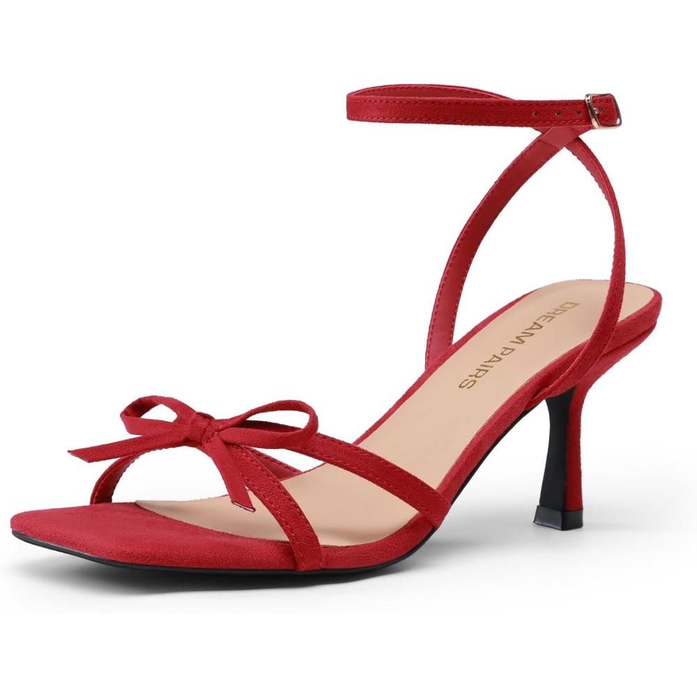 image:imageDREAM PAIRS Womens Bow Heels Kitten Heels for Women Square Toe Strappy Heeled Sandals Elegant Wedding amp Bridal Bownots Sandals for Formal amp Special OccasionsRed