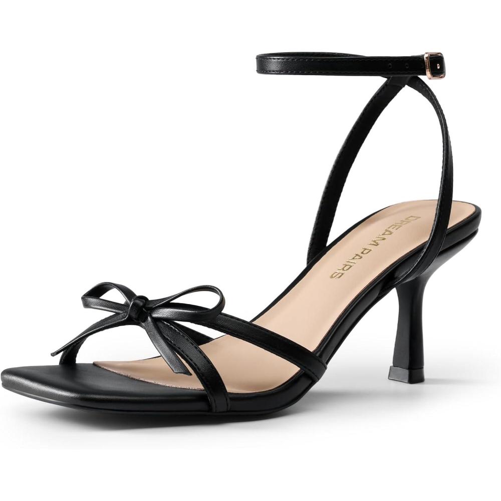 image:imageDREAM PAIRS Womens Bow Heels Kitten Heels for Women Square Toe Strappy Heeled Sandals Elegant Wedding amp Bridal Bownots Sandals for Formal amp Special OccasionsBlack