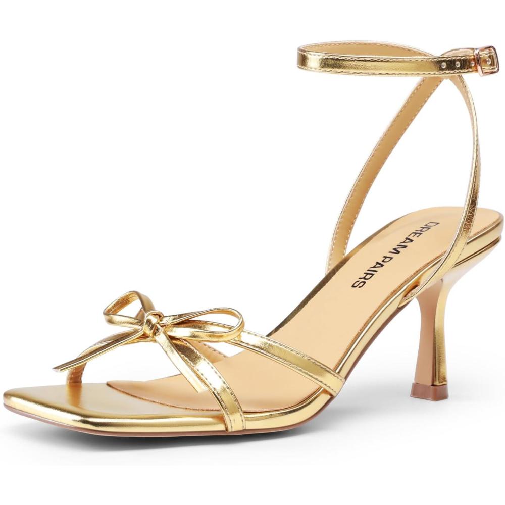 image:imageDREAM PAIRS Womens Bow Heels Kitten Heels for Women Square Toe Strappy Heeled Sandals Elegant Wedding amp Bridal Bownots Sandals for Formal amp Special OccasionsGold