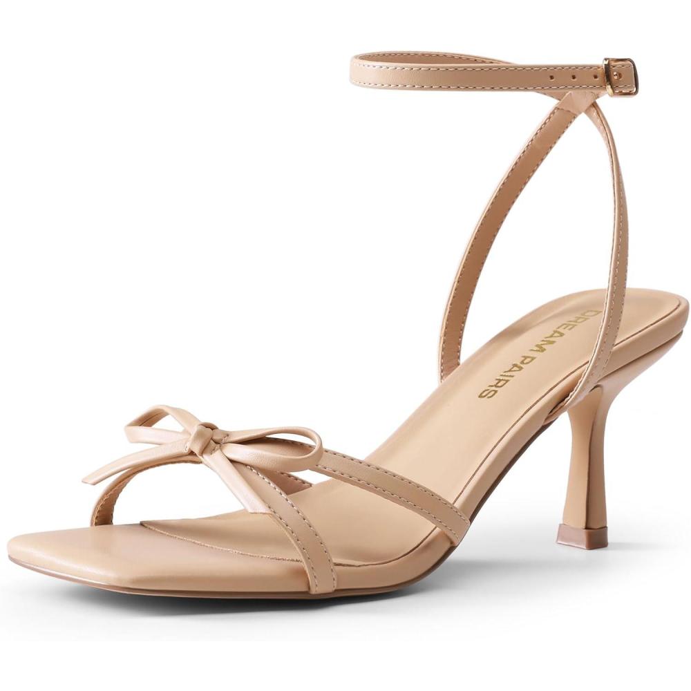 image:imageDREAM PAIRS Womens Bow Heels Kitten Heels for Women Square Toe Strappy Heeled Sandals Elegant Wedding amp Bridal Bownots Sandals for Formal amp Special OccasionsNude