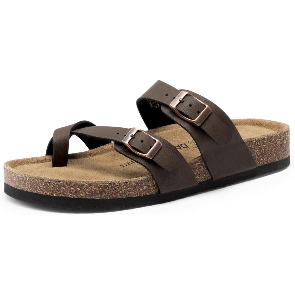 image:imageDREAM PAIRS Womens Comfortable Cork Sandals Suede Leather Insole Slides Arch Support Walking SandalsBrown