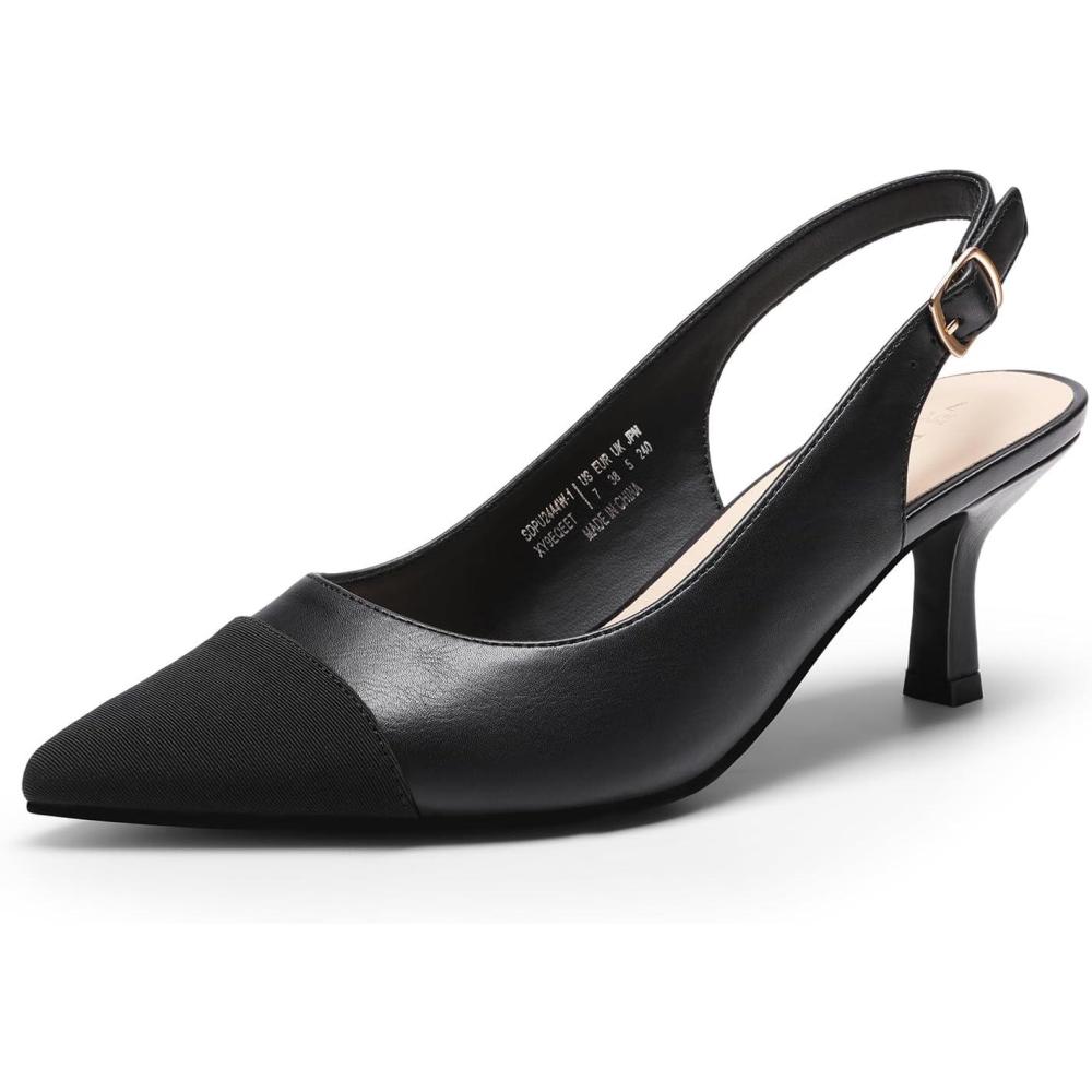 image:imageDREAM PAIRS Womens Kitten Heels Slingback Closed Pointed Toe Low Pumps Shoes Women Party Wedding Sexy Casual Dress ShoesAll Black