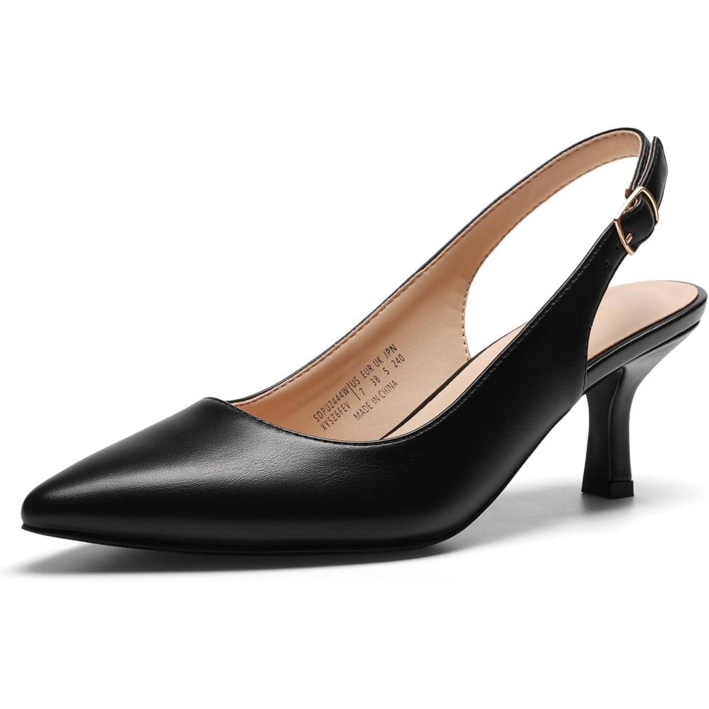 image:imageDREAM PAIRS Womens Kitten Heels Slingback Closed Pointed Toe Low Pumps Shoes Women Party Wedding Sexy Casual Dress ShoesBlack