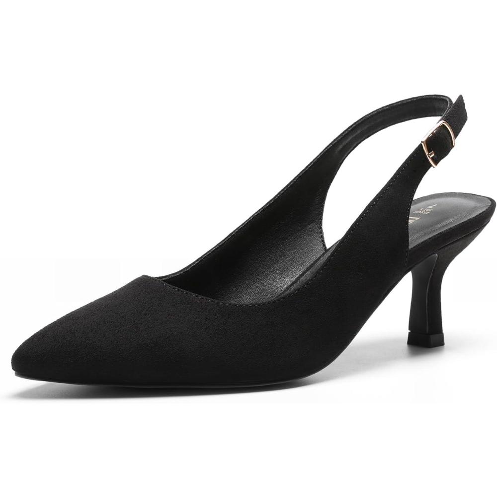 image:imageDREAM PAIRS Womens Kitten Heels Slingback Closed Pointed Toe Low Pumps Shoes Women Party Wedding Sexy Casual Dress ShoesBlacksuede1