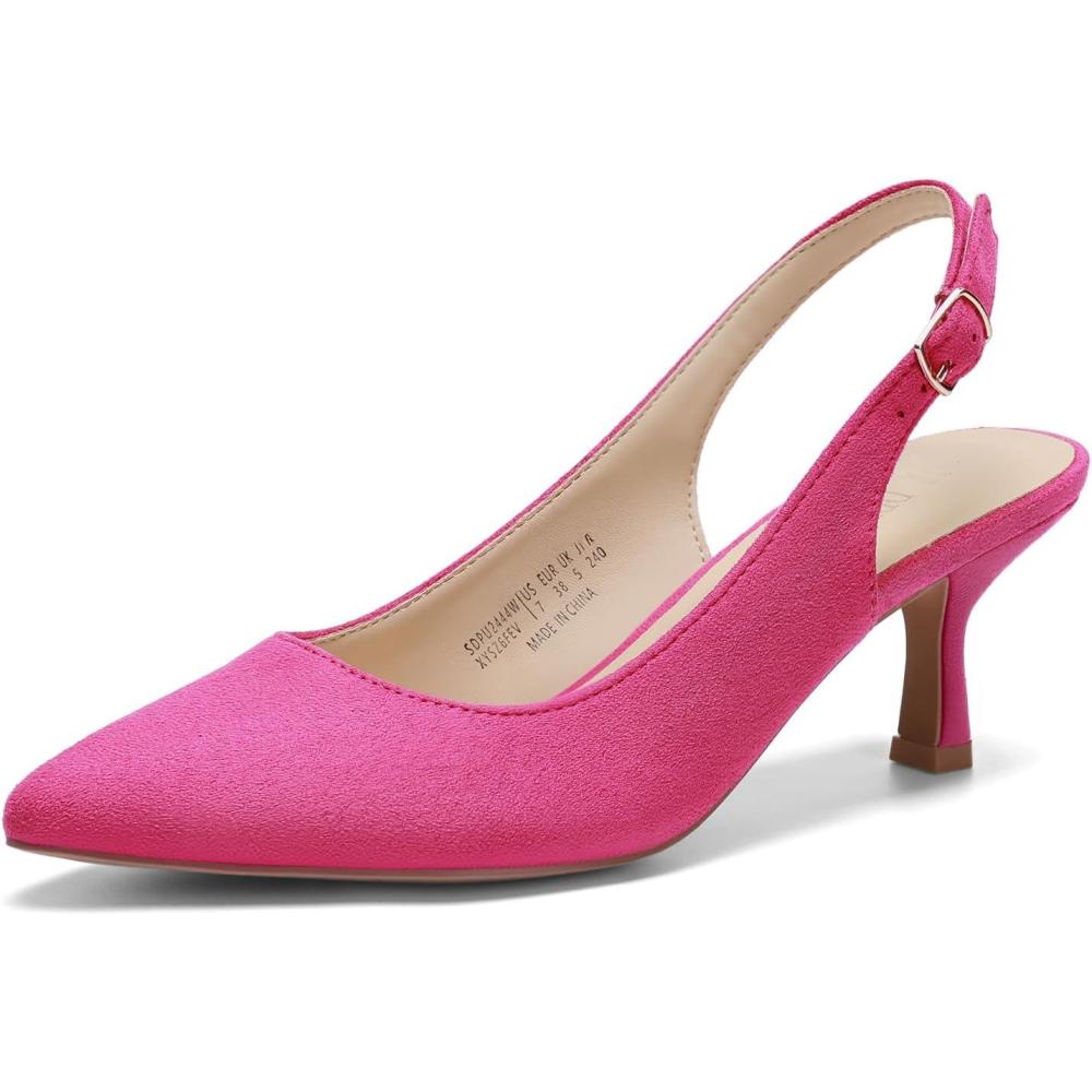 image:imageDREAM PAIRS Womens Kitten Heels Slingback Closed Pointed Toe Low Pumps Shoes Women Party Wedding Sexy Casual Dress ShoesHot Pink