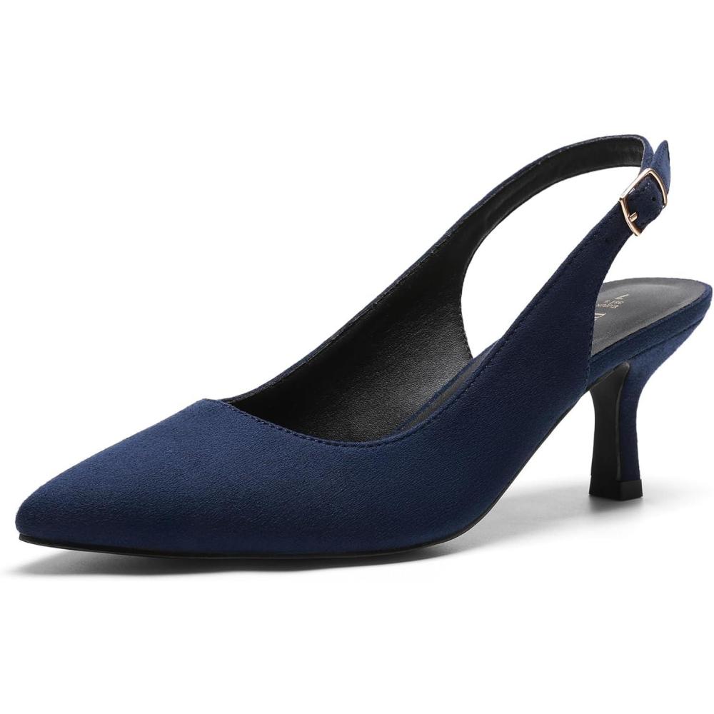 image:imageDREAM PAIRS Womens Kitten Heels Slingback Closed Pointed Toe Low Pumps Shoes Women Party Wedding Sexy Casual Dress ShoesNavysuede1