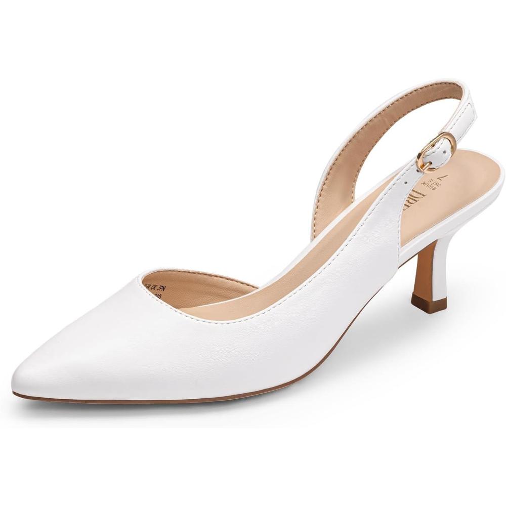 image:imageDREAM PAIRS Womens Kitten Heels Slingback Closed Pointed Toe Low Pumps Shoes Women Party Wedding Sexy Casual Dress ShoesWhite