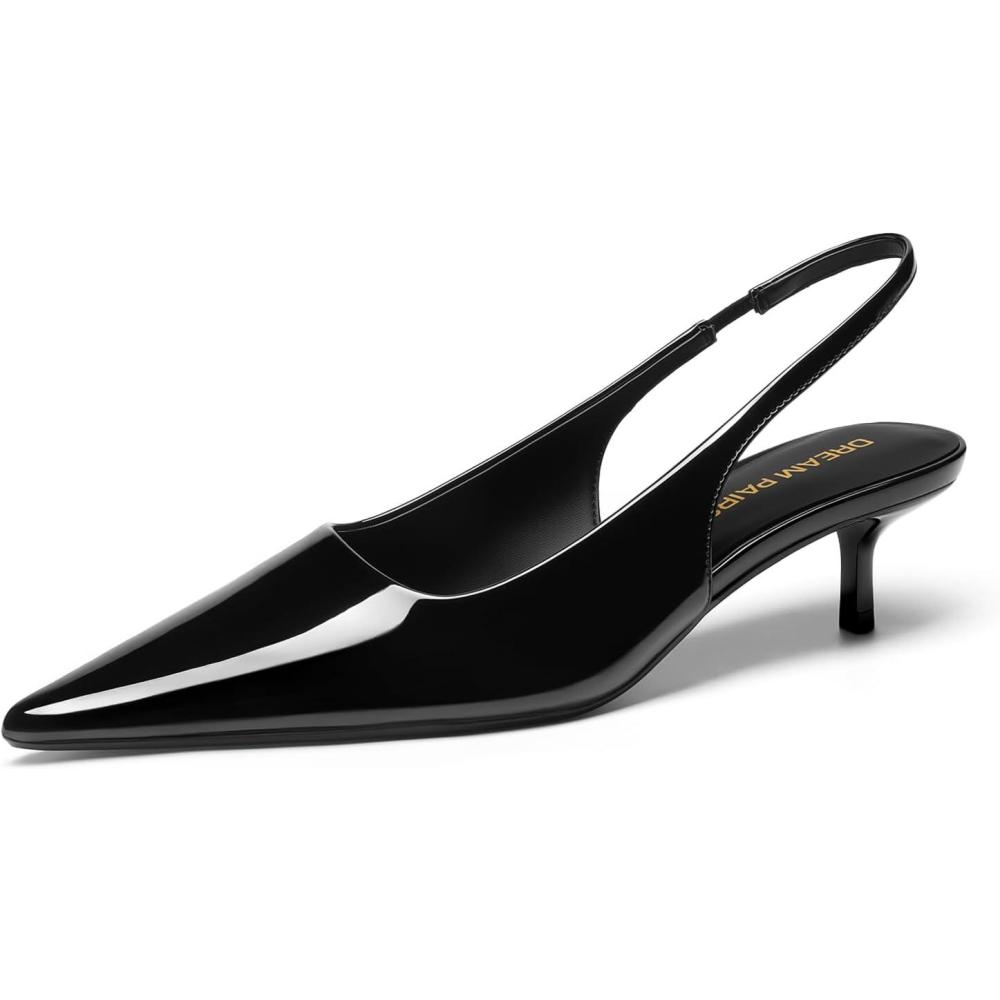 image:imageDREAM PAIRS Womens Kitten Heels Slingback Low Closed Toe Comfortable Pumps Pointed Toe Wedding Party Elegant Dress ShoesBlackpat