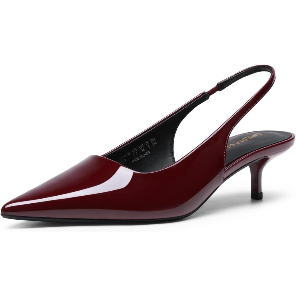 image:imageDREAM PAIRS Womens Kitten Heels Slingback Low Closed Toe Comfortable Pumps Pointed Toe Wedding Party Elegant Dress ShoesBurgundy