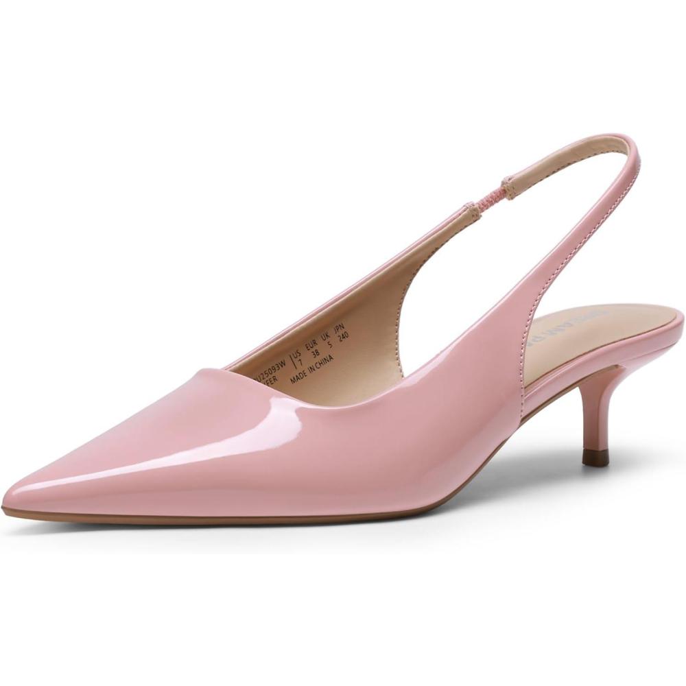 image:imageDREAM PAIRS Womens Kitten Heels Slingback Low Closed Toe Comfortable Pumps Pointed Toe Wedding Party Elegant Dress ShoesPink