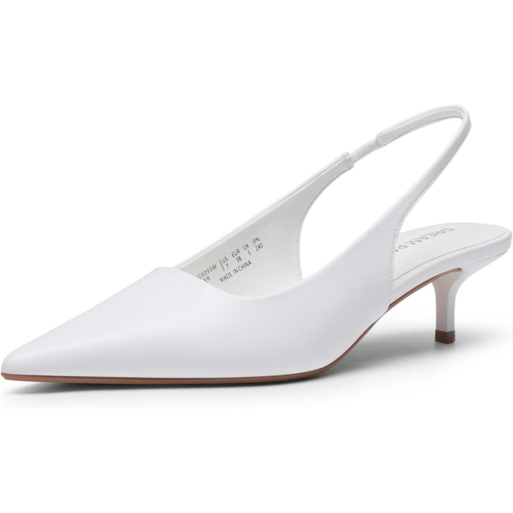 image:imageDREAM PAIRS Womens Kitten Heels Slingback Low Closed Toe Comfortable Pumps Pointed Toe Wedding Party Elegant Dress ShoesWhite