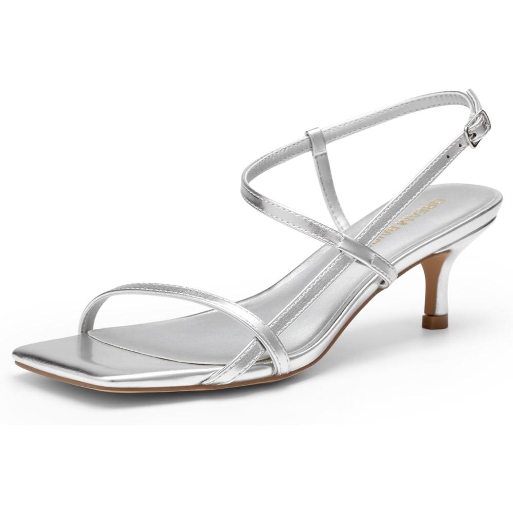 image:imageDREAM PAIRS Womens Low Kitten Heels Square Open Toe Ankle Strap Party Wedding Dressy 216 Inch 2026SS Sandals Shoes With Quiet Heel CapSilver