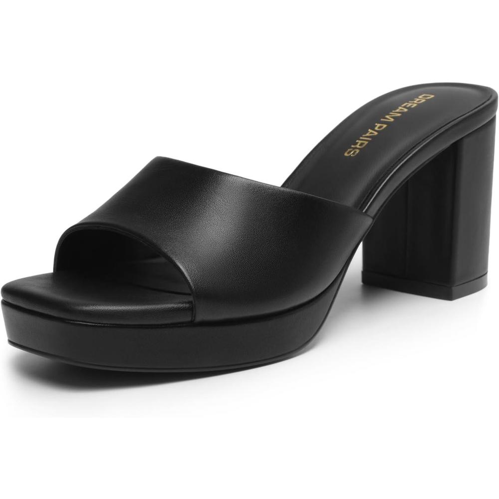 image:imageDREAM PAIRS Womens Platform Block Heel Mule Sandals Square Toe Ankle Strap Slip On Comfortable Heeled Sandals for Party Wedding ShoesBlack