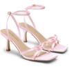 DREAM PAIRS Women’s Bow Heels -Kitten Heels for Women, Square Toe Strappy Heeled Sandals, Elegant Wedding & Bridal Bownots Sandals for Formal & Special Occasions(Pink)