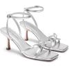 DREAM PAIRS Women’s Bow Heels -Kitten Heels for Women, Square Toe Strappy Heeled Sandals, Elegant Wedding & Bridal Bownots Sandals for Formal & Special Occasions(Silver)