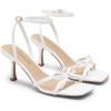 DREAM PAIRS Women’s Bow Heels -Kitten Heels for Women, Square Toe Strappy Heeled Sandals, Elegant Wedding & Bridal Bownots Sandals for Formal & Special Occasions(White)
