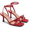 DREAM PAIRS Women’s Bow Heels -Kitten Heels for Women, Square Toe Strappy Heeled Sandals, Elegant Wedding & Bridal Bownots Sandals for Formal & Special Occasions(Red)