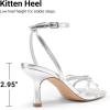 DREAM PAIRS Women’s Bow Heels -Kitten Heels for Women, Square Toe Strappy Heeled Sandals, Elegant Wedding & Bridal Bownots Sandals for Formal & Special Occasions(Silver)