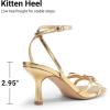 DREAM PAIRS Women’s Bow Heels -Kitten Heels for Women, Square Toe Strappy Heeled Sandals, Elegant Wedding & Bridal Bownots Sandals for Formal & Special Occasions(Gold)