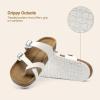 DREAM PAIRS Women’s Comfortable Cork Sandals Suede Leather Insole Slides Arch Support Walking Sandals(White)