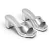 DREAM PAIRS Women’s Platform Block Heel Mule Sandals, Square Toe Ankle Strap Slip On Comfortable Heeled Sandals for Party Wedding Shoes(Silver)