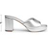 DREAM PAIRS Women’s Platform Block Heel Mule Sandals, Square Toe Ankle Strap Slip On Comfortable Heeled Sandals for Party Wedding Shoes(Silver)