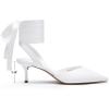 DREAM PAIRS Women’s Slingback Lace Up Kitten Low Heel Closed Toe Ankle Strap Heels Pointed Toe Strappy Pumps Shoes Party Wedding Dress Shoes(White)