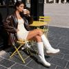 DREAM PAIRS Women’s Square Toe Platform Chunky Block Heel Knee High Riding Boots(White)