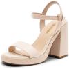 DREAM PAIRS Heels for Women Block Chunky Platform High Heels Open Toe Fashion Wedding Party Evening Prom Dance Ankle Strap Dress Pump Sandals Shoes(Nude)