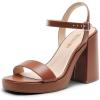 DREAM PAIRS Heels for Women Block Chunky Platform High Heels Open Toe Fashion Wedding Party Evening Prom Dance Ankle Strap Dress Pump Sandals Shoes(Tan)