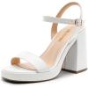 DREAM PAIRS Heels for Women Block Chunky Platform High Heels Open Toe Fashion Wedding Party Evening Prom Dance Ankle Strap Dress Pump Sandals Shoes(White)