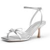 DREAM PAIRS Women’s Bow Heels -Kitten Heels for Women, Square Toe Strappy Heeled Sandals, Elegant Wedding & Bridal Bownots Sandals for Formal & Special Occasions(Silver)