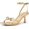 DREAM PAIRS Women’s Bow Heels -Kitten Heels for Women, Square Toe Strappy Heeled Sandals, Elegant Wedding & Bridal Bownots Sandals for Formal & Special Occasions(Gold)