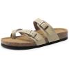 DREAM PAIRS Women’s Comfortable Cork Sandals Suede Leather Insole Slides Arch Support Walking Sandals(Beige)
