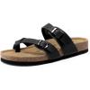 DREAM PAIRS Women’s Comfortable Cork Sandals Suede Leather Insole Slides Arch Support Walking Sandals(Black)