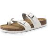 DREAM PAIRS Women’s Comfortable Cork Sandals Suede Leather Insole Slides Arch Support Walking Sandals(White)