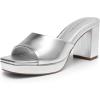 DREAM PAIRS Women’s Platform Block Heel Mule Sandals, Square Toe Ankle Strap Slip On Comfortable Heeled Sandals for Party Wedding Shoes(Silver)