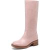 DREAM PAIRS Women’s Square Toe Platform Chunky Block Heel Knee High Riding Boots(Pink)