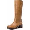DREAM PAIRS Women’s Square Toe Platform Chunky Block Heel Knee High Riding Boots(Tan)