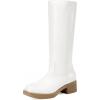 DREAM PAIRS Women’s Square Toe Platform Chunky Block Heel Knee High Riding Boots(White)