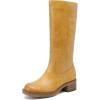 DREAM PAIRS Women’s Square Toe Platform Chunky Block Heel Knee High Riding Boots(Yellow)