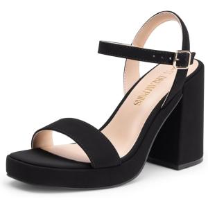 DREAM PAIRS Heels for Women Block Chunky Platform High Heels Open Toe Fashion Wedding Party Evening Prom Dance Ankle Strap Dress Pump Sandals Shoes(Black-nubuck)