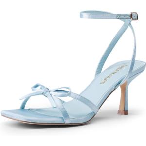 DREAM PAIRS Women’s Bow Heels -Kitten Heels for Women, Square Toe Strappy Heeled Sandals, Elegant Wedding & Bridal Bownots Sandals for Formal & Special Occasions(Blue)
