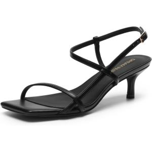 DREAM PAIRS Women’s Low Kitten Heels Square Open Toe Ankle Strap Party Wedding Dressy 2.16 Inch 2026SS Sandals Shoes With Quiet Heel Cap(Black)