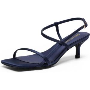 DREAM PAIRS Women’s Low Kitten Heels Square Open Toe Ankle Strap Party Wedding Dressy 2.16 Inch 2026SS Sandals Shoes With Quiet Heel Cap(Navy)
